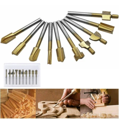 10 PCS 1/8" 3mm Mini Shank HSS Titanium Router Bits for Dremel Rotary Tool Sets - Image 1 of 4