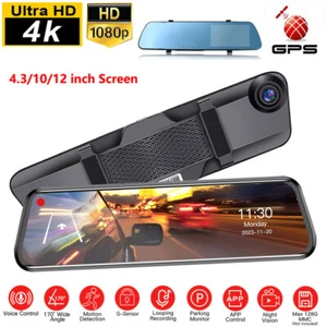 10" 12" Dash Cam Mirror 4K GPS Car Rear View Backup Dual Camera Night Vision - Picture 1 of 37