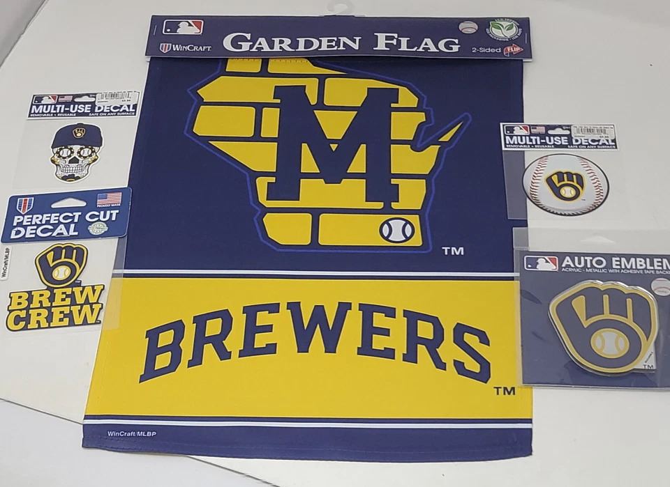 OFFICIAL MLB Milwaukee Brewers Merchandise 5 PACK Decals Flag Emblem - Image 1 of 2