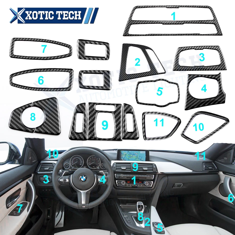 Calcomanías interiores de fibra de carbono para BMW Serie 3 4 F30 F32 2013-2018 Foto 1 de 4