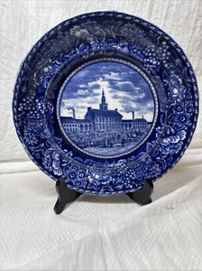 VINTAGE Rowland & Marsellus INDEPENDENCE HALL piatto blu Staffordshire 9 7/8" - Foto 1 di 7