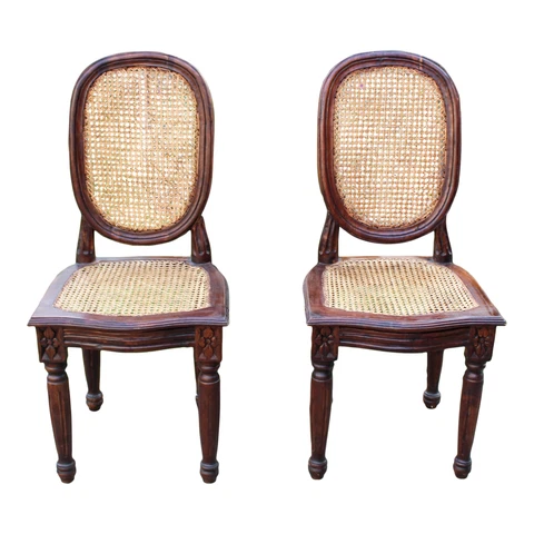 Antique French Country Louis XVI Walnut Cane Side Chairs - Chunky Rustic Unusual Cover