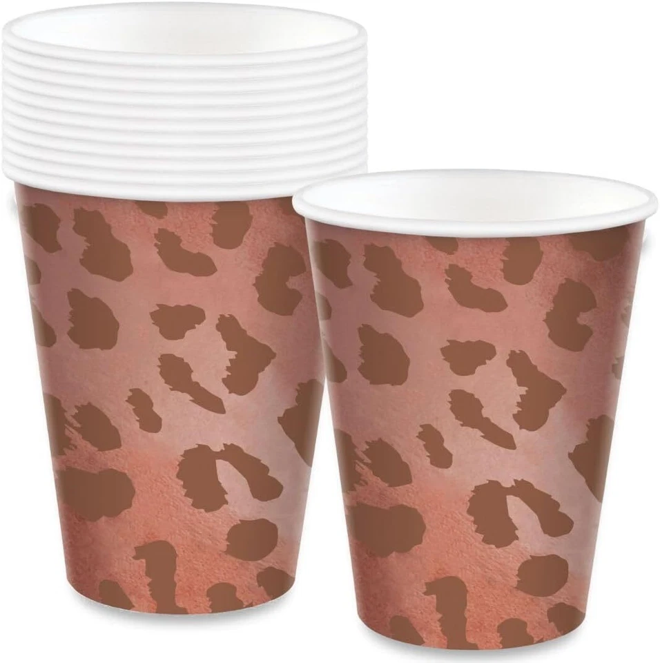Fiesta de cumpleaños con estampado de animales rosa leopardo dorado y rosa 9 oz. Tazas de papel Foto 1 de 1