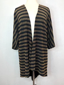 LulaRoe Women's Open Front Lindsay Cardigan Black Shimmering Gold Striped Sz M - Picture 1 of 8