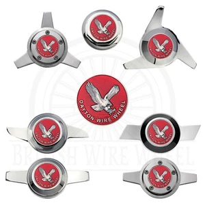 Dayton Eagle Chrome & Candy Apple Red Wheel Chips with Spinner Caps, Set of 4 - Picture 1 of 70