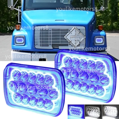  Faros LED 7x6"" 5x7"" halo azul ajuste Freightliner FL50 FL60 FL70 FL80 MT35 Foto 1 de 4
