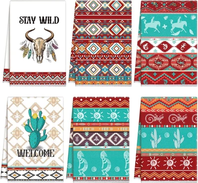 6 Pcs Aztec Theme Kitchen Towels Southwestern Microfiber Dish Hand Tea Bathroom - Image 1 of 4