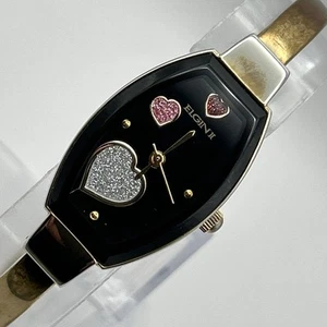 Elgin 2 Women's Watch ELS32 Heart Themed Black Dial Cuff Style NEW BATTERY 6.5" - Picture 1 of 9