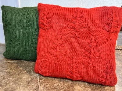 Threshold Toss Pillows 18x18 Red And Green Christmas Trees Cable Knit - Image 1 of 4