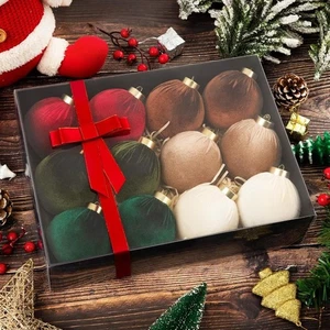 12PCS Plastic Flocked Christmas Ball Multicolor Xmas Ornament Ball Storefront - Picture 1 of 12