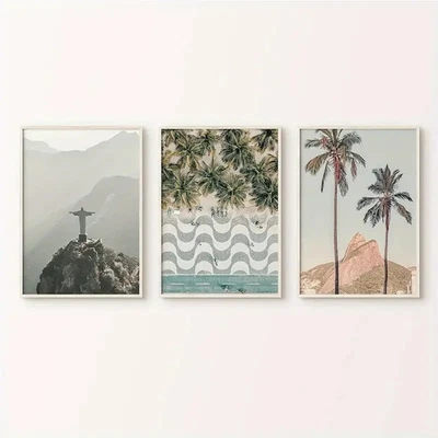 3pcs Palm Tree Print, Brazil City Wall Art Poster Prints, Boho Wall Decor - Image 1 of 2
