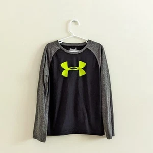 Under Armour AllSeason Gear Sz 7 Black Gray Lime Raglan Tee Long Sleeve - Picture 1 of 4