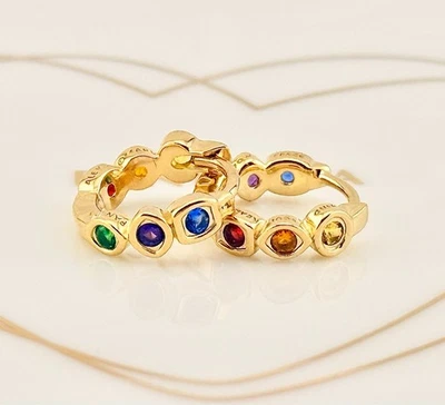 New Pandora x Marvel Shine Gold The Avengers Infinity Stones Hoops 262567C01 - Image 1 of 4