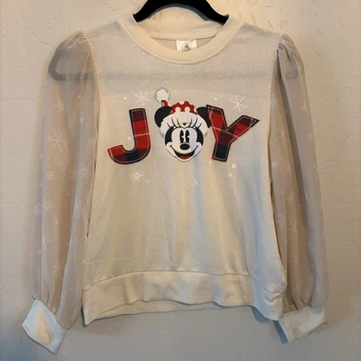 Blusa Disney Minnie Mouse Crema Niñas L 10/12 Manga Transparente Navidad Cuadros Foto 1 de 4