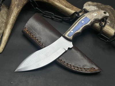 Handmade Carbon Steel Survival Hunting knife Wood Handle, Leather Sheath - Image 1 of 4