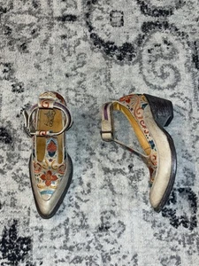 VTG Old Gringo Deborah Rico T-Strap Boots Size 6.5 B Embroidered Cream Brown - Picture 1 of 11