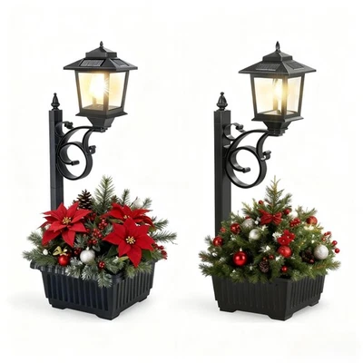 Pack de 2 postes de lámpara solares con maceta, macetas de exterior 2 en 1, 3000K... Foto 1 de 4