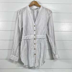 Anthropologie Building Bluse Damen 8 weiß Langarm geknöpft Tunika Oberteil Gürtel - Bild 1 von 13