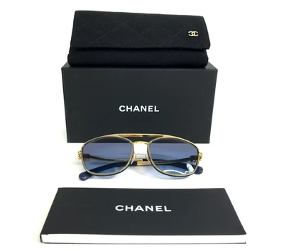Chanel Sunglasses 4290-Q c.125/S2 Gold Denim Leather Aviators with Blue Lenses - Image 1 of 4