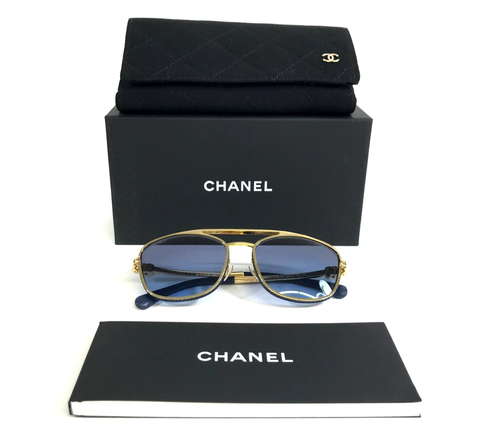 Chanel Sunglasses 4290-Q c.125/S2 Gold Denim Leather Aviators with Blue Lenses - Image 1 of 4