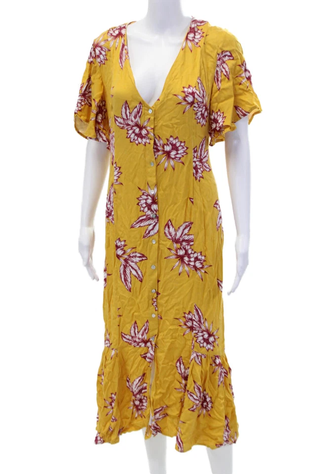 Некоторые дни Lovin женщин цветочный печать макси платье на пуговицах желтый красный размер большой - Изображение 1 из 4