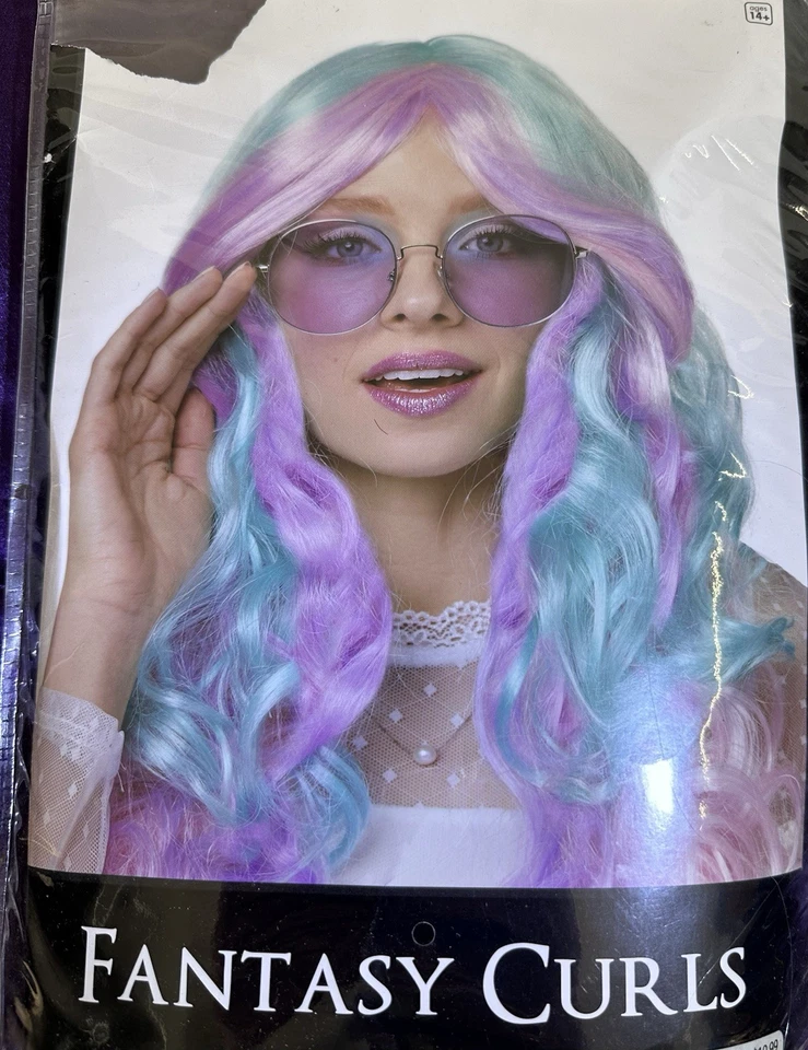 Hair Wig “FANTASY CURLS” Costume Adult Cosplay Blue And Pink. - Image 1 of 2
