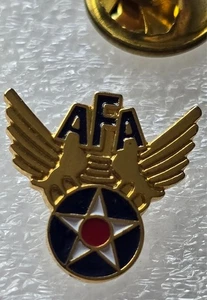 AFA Air Force Assoc Tie Tack Lapel Pin Wings Air Star Gold Tone Metal & Enamel - Picture 1 of 3