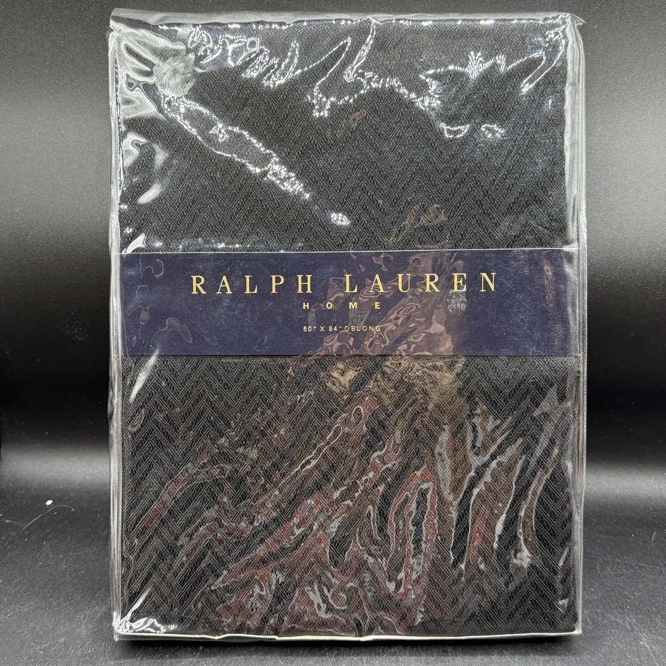Ralph Lauren Home Black Carbon Oblong Tablecloth 60x84 - BRAND NEW! Herringbone - Image 1 of 4