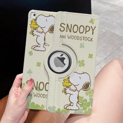 Green Apple iPad Cover Tablet Protective Case Rotatable Shell Cute Dog Snoopy - Image 1 of 4