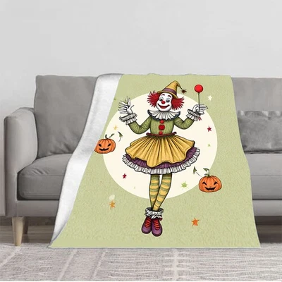 Cozy Soft Flannel Blanket with Colorful Clown Pattern Perfect for Sofa Travel  - Image 1 of 4