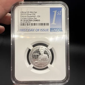 2023 S SLV  Eleanor Roosevelt 25C PF-70 ULTRA CAMEO Limited Edition 1st Day Of I - Picture 1 of 11