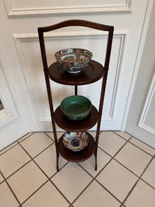 ANTIQUE VICTORIAN ENGLISH DARK OAK 3 TIER CAKE TEA DISPLAY STAND - Picture 1 of 12