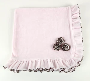 First Impressions Baby Blanket Pink Flower Rosette Roses Ruffle Brown Stitch - Picture 1 of 15