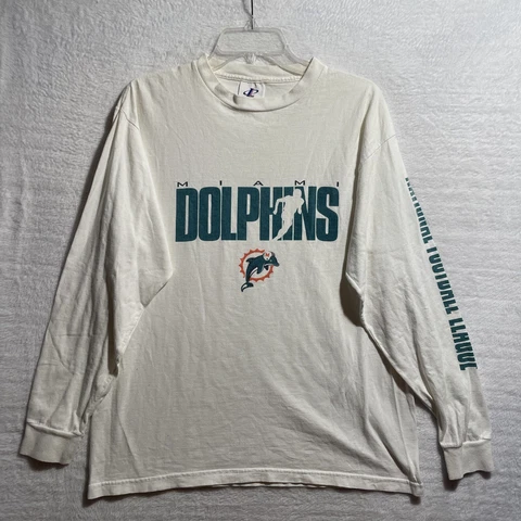 Vtg Miami Dolphins Shirt Mens Medium Made USA Long Sleeve Crew Neck NFL Logo Cover