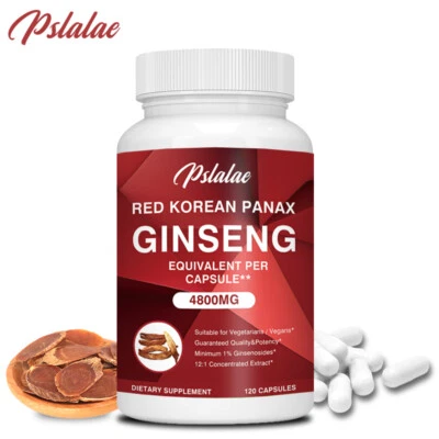 PSLALAE Red Korean Panax Ginseng 4800mg - Booster di Testosterone, Ginsenoside ad Alta Resistenza