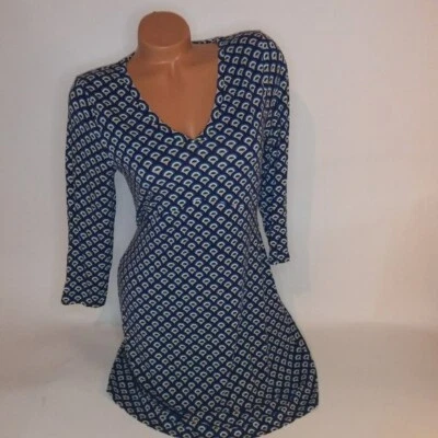 Vestido Camisa Boden US 8P UK 12P Azul Geo Manga 3/4 Cuello en V Foto 1 de 4