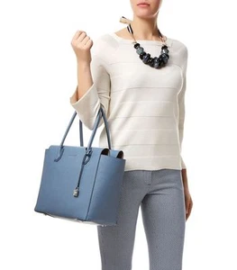 Michael Kors mercer denim blue leather satchel Zip Top tote Shoulder Handbag New - Picture 1 of 7