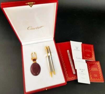 CARTIER Must de Cartier II Ballpoint Pen & Mechanical Pencil keychain charm Set - image 1 of 4