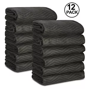 12 Pack Moving Blankets 80" x 72" Pro Economy Black Shipping Furniture Pads - Picture 1 of 13