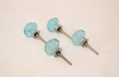 Juego de 4 tiradores de pomo de puerta de vidrio azul vintage cajón bola manija Foto 1 de 4