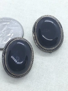 Sterling Silver VTG 19mm Onyx Clip On Earrings 12.6g (34-18) - Picture 1 of 2