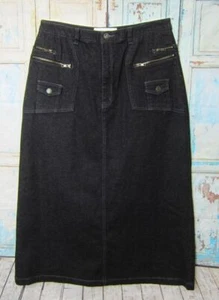 Denim 24/7 Dark Wash Black Denim Stretch Multi Pockets Skirt size 12W - Picture 1 of 7