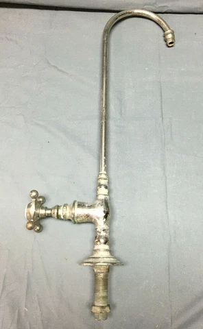 One Antique Single Nickel Brass Porcelain Gooseneck Old VTG Sink Faucet 616-22B Cover
