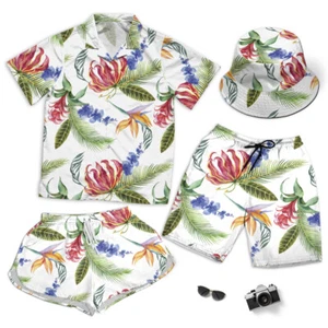 Watercolor Seamless Of Tropical Leaves Short Beach Men Women Hawaiian Shirt - Picture 1 of 8