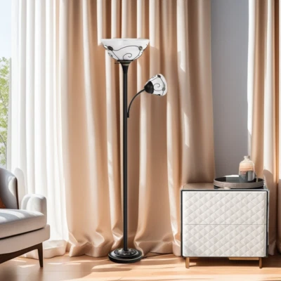 Qaualma Lámpara de Pie de Metal para Lectura 71" Antorcha Lámpara de Pie con Luz Lateral Foto 1 de 4