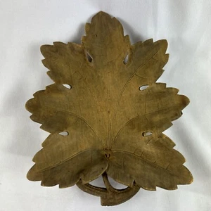 Wood Carved Leaf Trinket Dish Candy Bowl No Glaze 8x7x1” Francon Interlaken - Picture 1 of 9