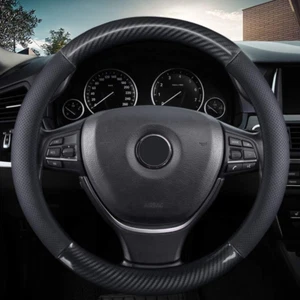 Classic Carbon Fiber Steering Wheel Cover, Universal 15 Inch, Breathable Microfi - Picture 1 of 12