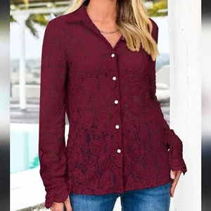 BTFBM Red Lace Button Down Shirt Size Small NWT - Picture 1 of 9
