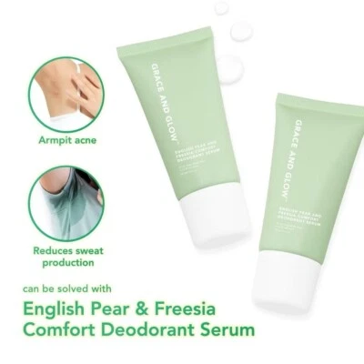 Suero desodorante Grace and Glow English Pear & Freesia 2 X 50 ml cuidado de poros enrollable Foto 1 de 3