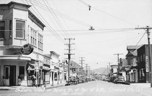 Crescent City California CA Second St. Uhr Friseurstange 30er Jahre RPPC Postkarte 745 - Bild 1 von 2